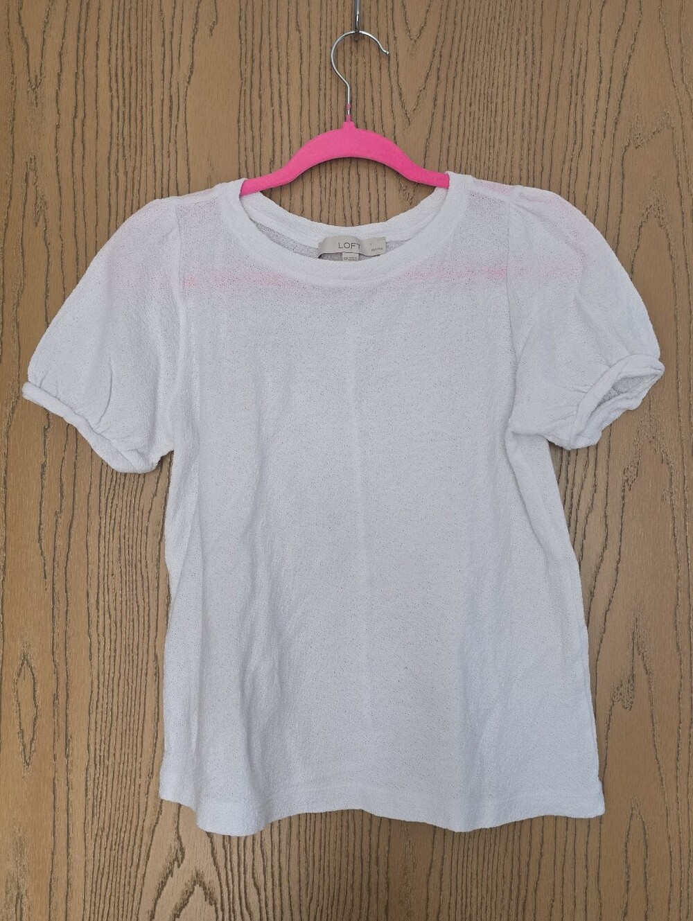 LOFT White Short Sleeve Tee with Subtle Puff Sleeves
